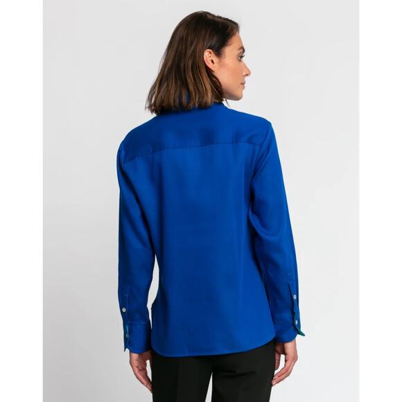 Hinson Wu Margot Long Sleeve Double Face Button Up Shirt Blue & Teal Medium - Picture 10 of 11